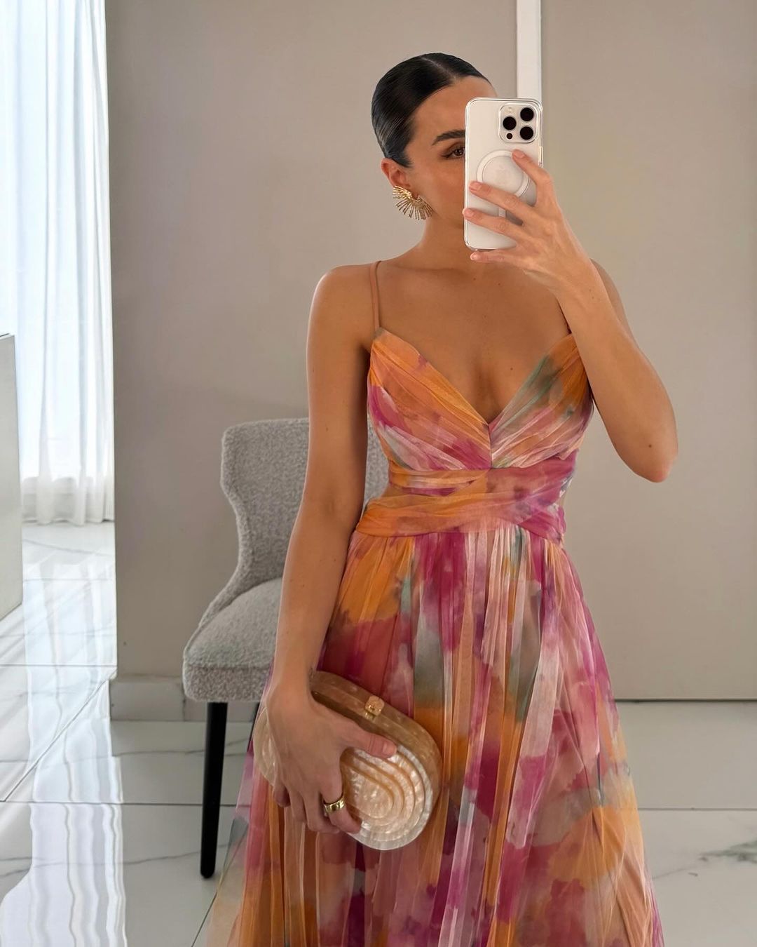 SOERA Emma Floral Mesh Maxi Dress - Dress - SOERA-730243-ORA-S-06339 Orange S