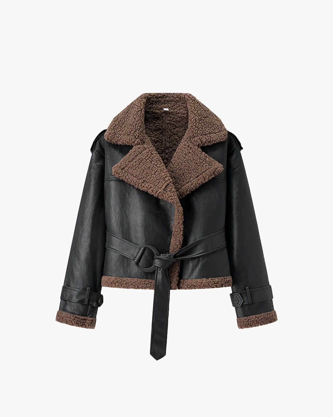 SOERA Cora Short Belted Faux Leather Jacket - Jackets - Brown S