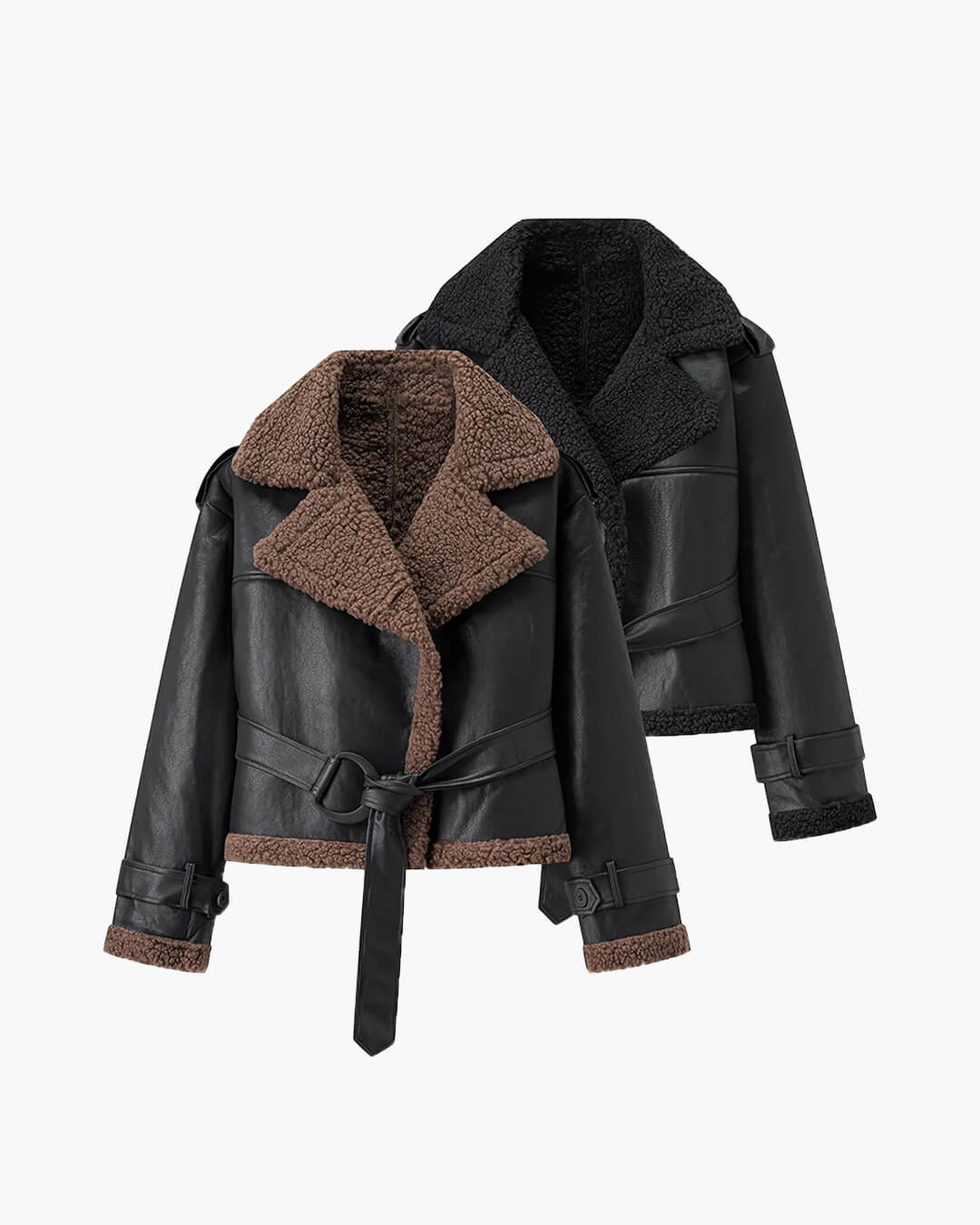 SOERA Cora Short Belted Faux Leather Jacket - Jackets - Brown S
