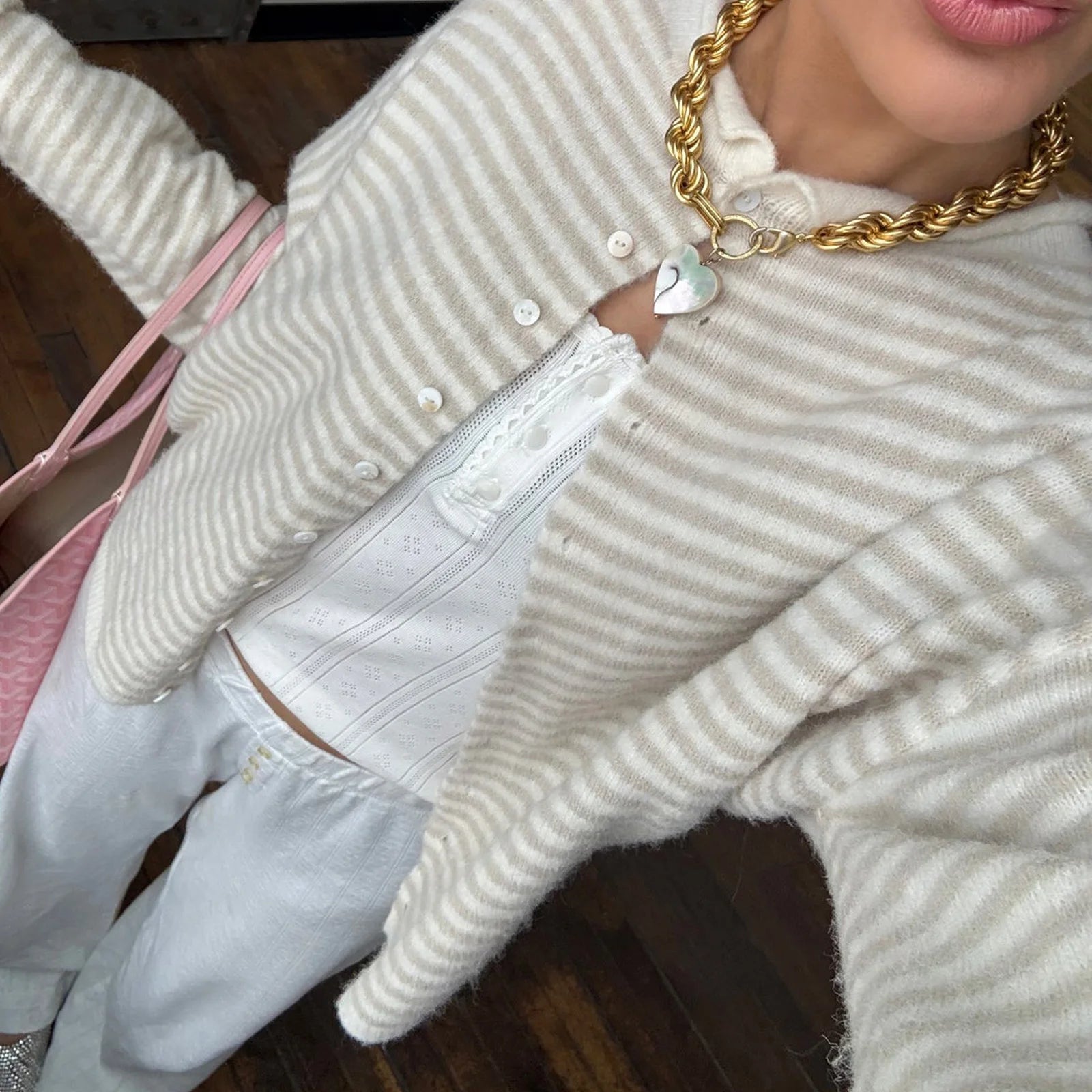 SOERA Sofia Striped Cardigan - Sweaters & Cardigans - Beige S