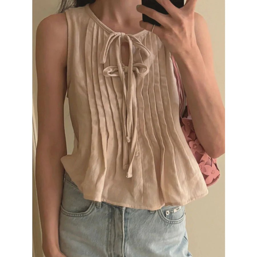 SOERA Honora Ruffle Hem Tie-Front Top - Tops - Beige XS