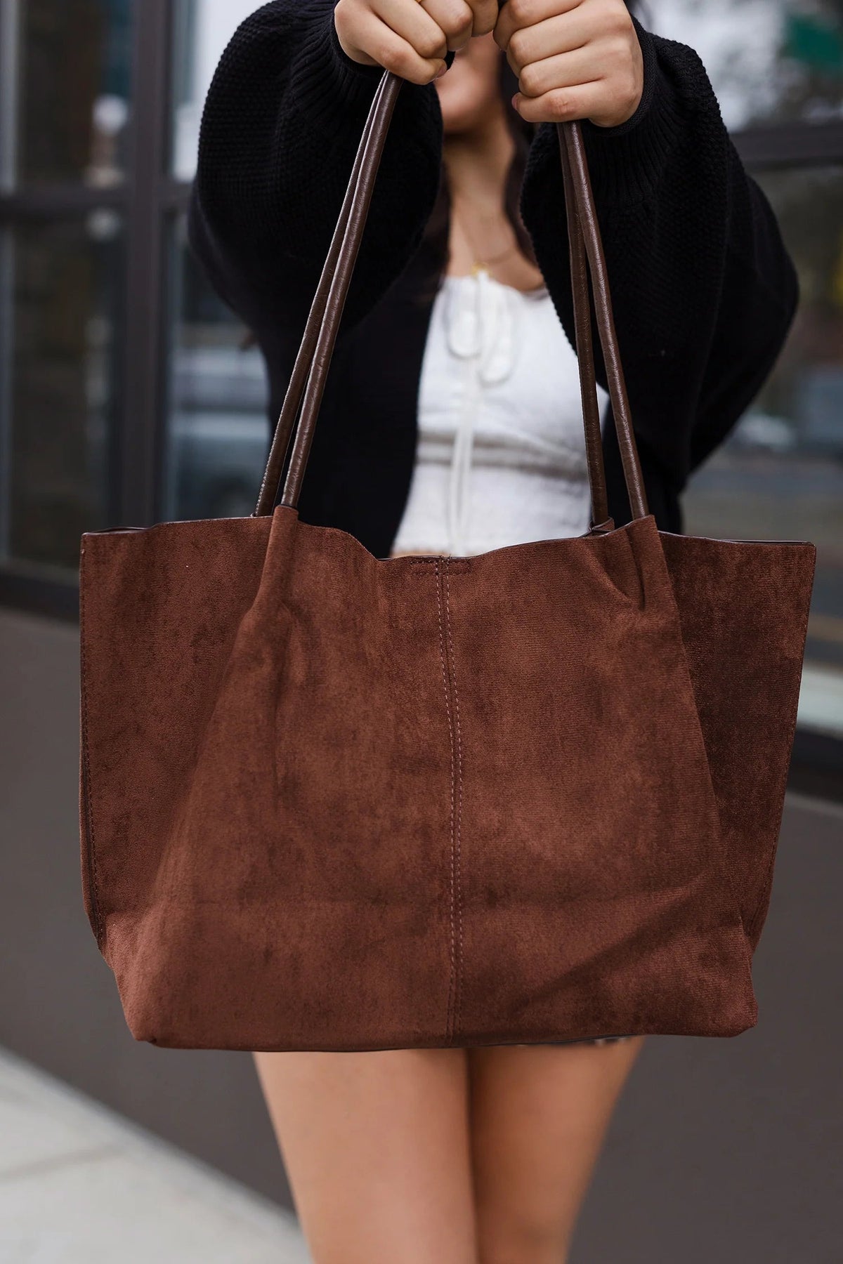 Cheska műsuede shopper táska zsebbel