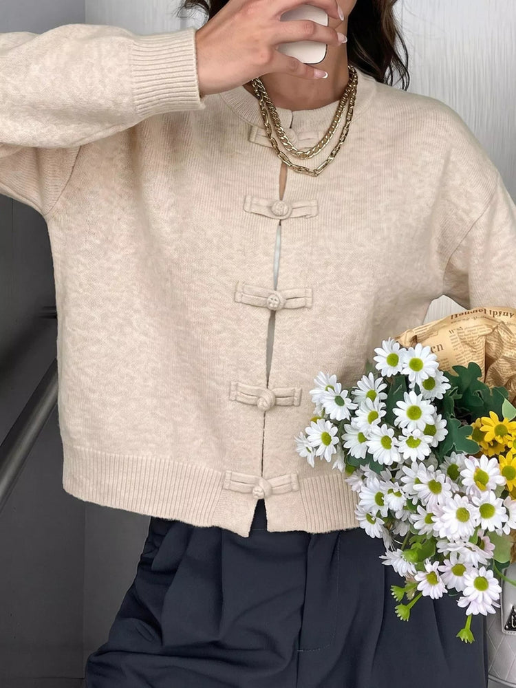 SOERA Lucy Frog Knots Knitted Cardigan - Cardigan - SOERA-745091-01G-S-72803 Gray S