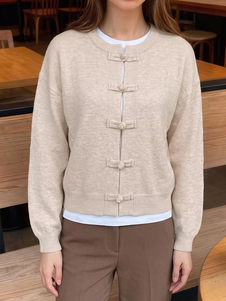 SOERA Lucy Frog Knots Knitted Cardigan - Cardigan - SOERA-745091-01G-L-38339 Gray L