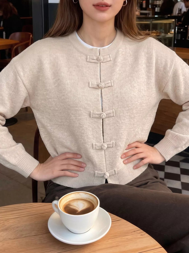 SOERA Lucy Frog Knots Knitted Cardigan - Cardigan - SOERA-745091-01G-L-38339 Gray L