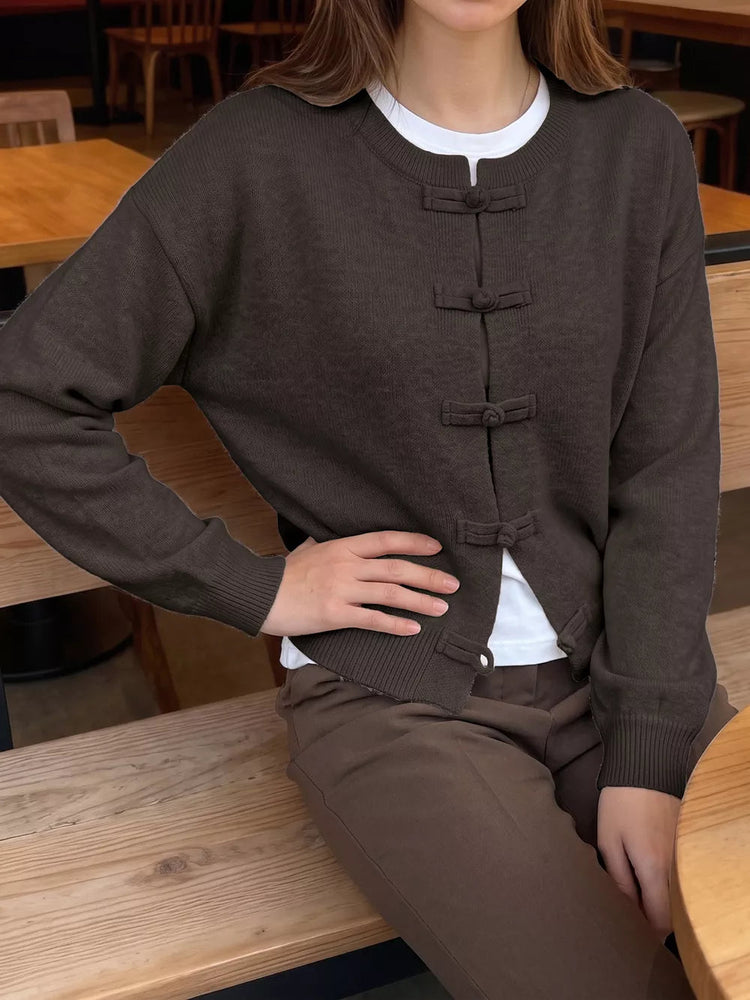 SOERA Lucy Frog Knots Knitted Cardigan - Cardigan - SOERA-745091-01A-S-69411 Beige S