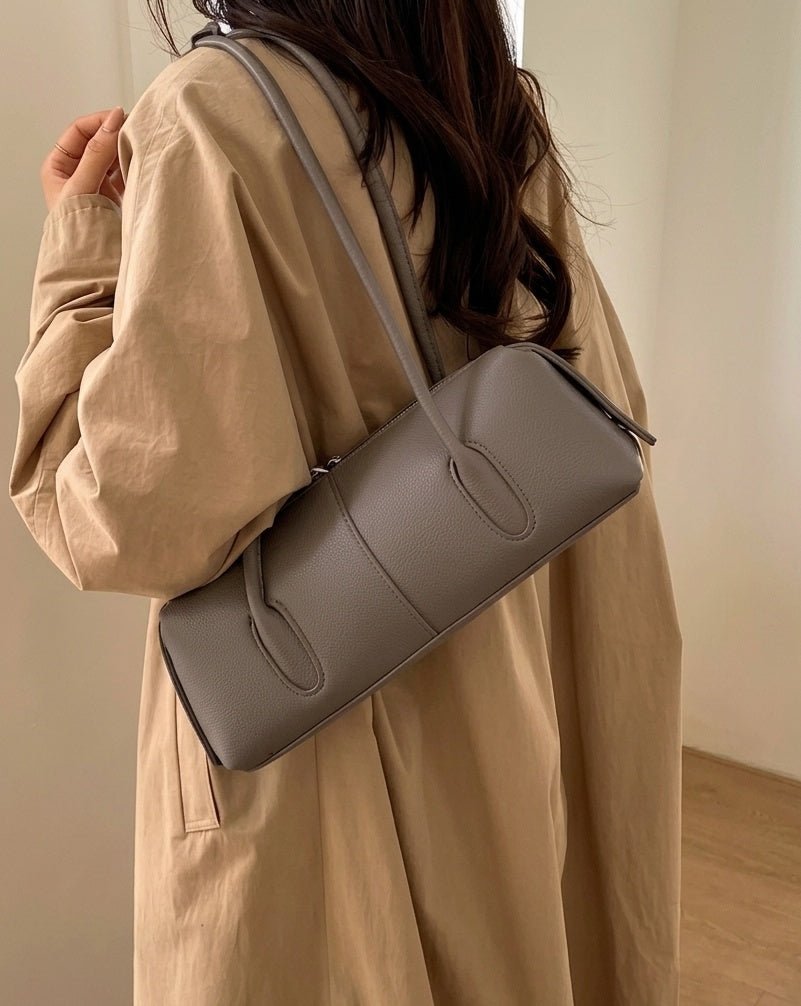 SOERA Julie Cylindrical Leather Shoulder Bag - Bag - SOERA-050115-GRE-OS-68163 Taupe-Grey
