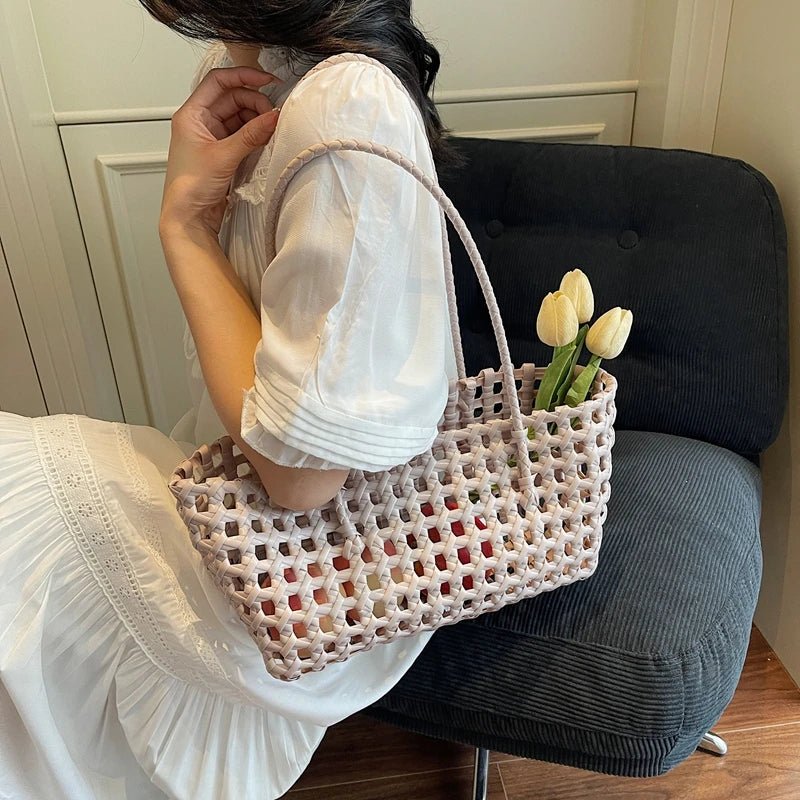 SOERA Claudia Hollowed Shoulder Tote - Bag -  Milktea
