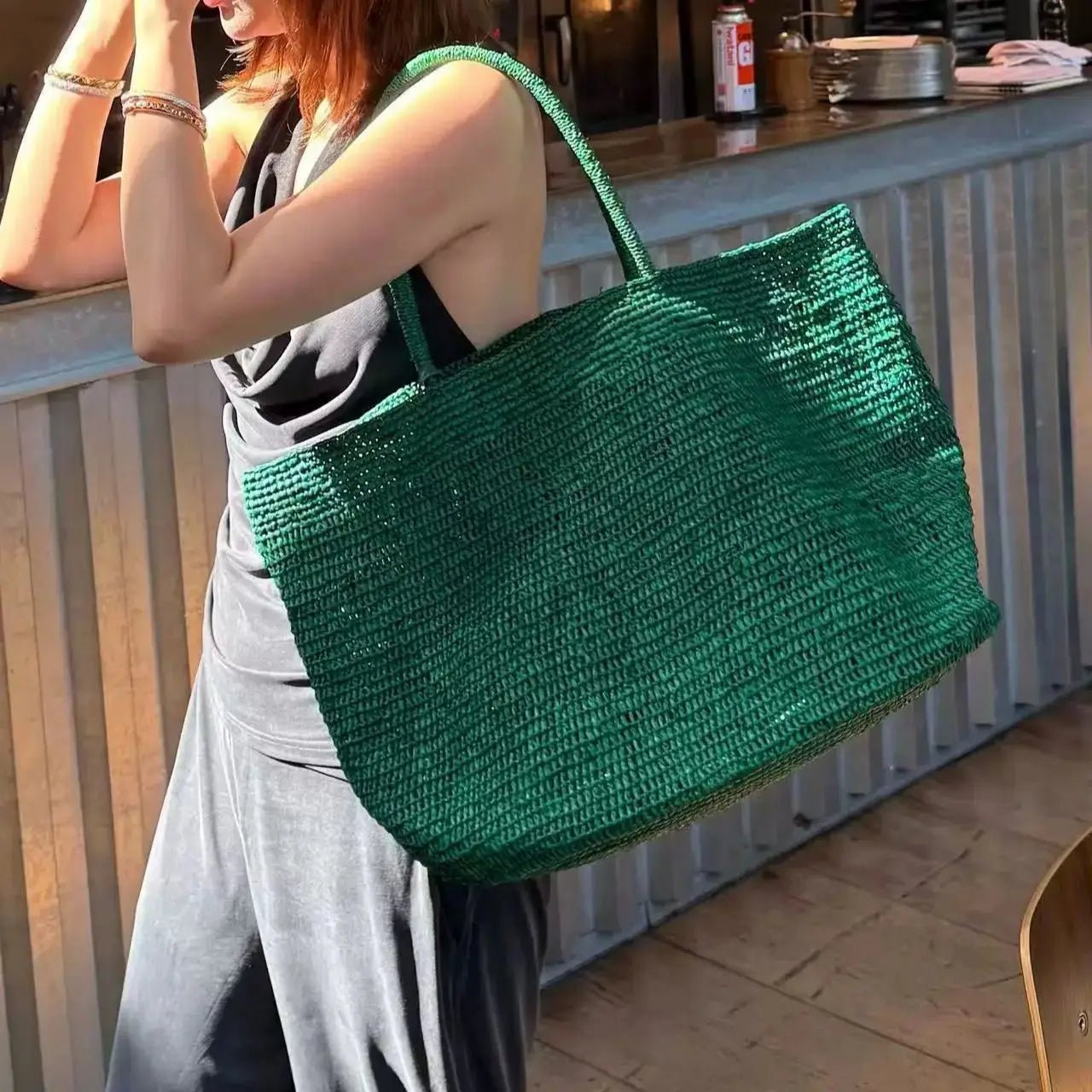 SOERA Sophia Handwoven Rattan Tote - Bag - SOERA-873987-GRE-OS-96131 Green