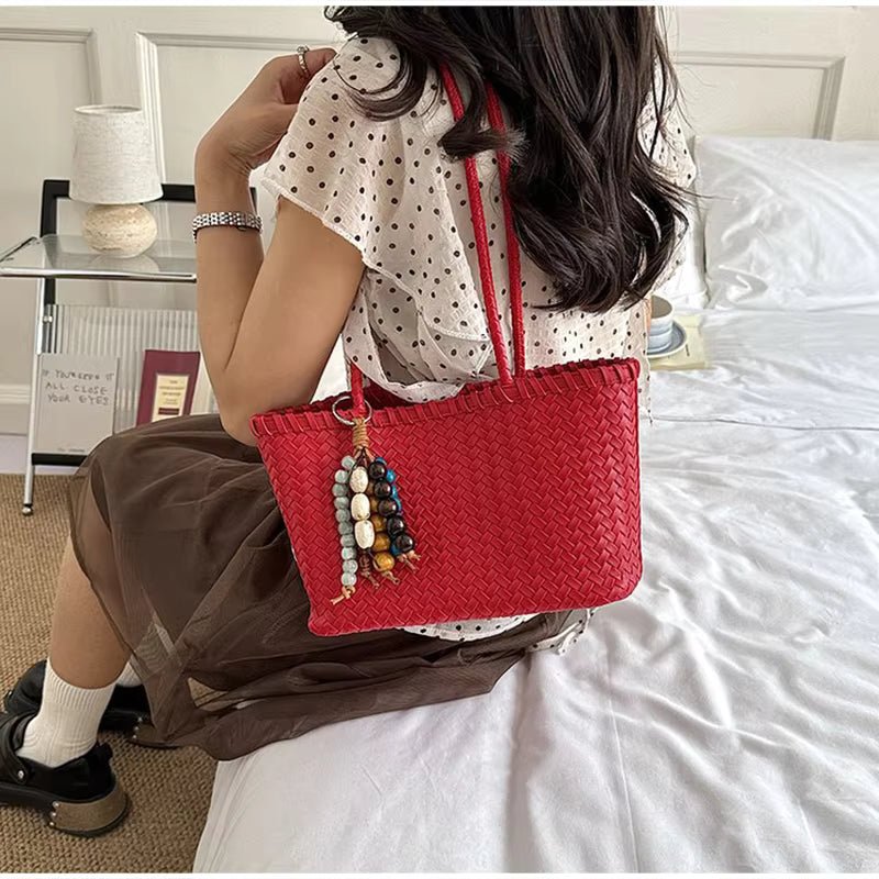 SOERA Emma Straw Woven Tote Bag - Bag -  Red