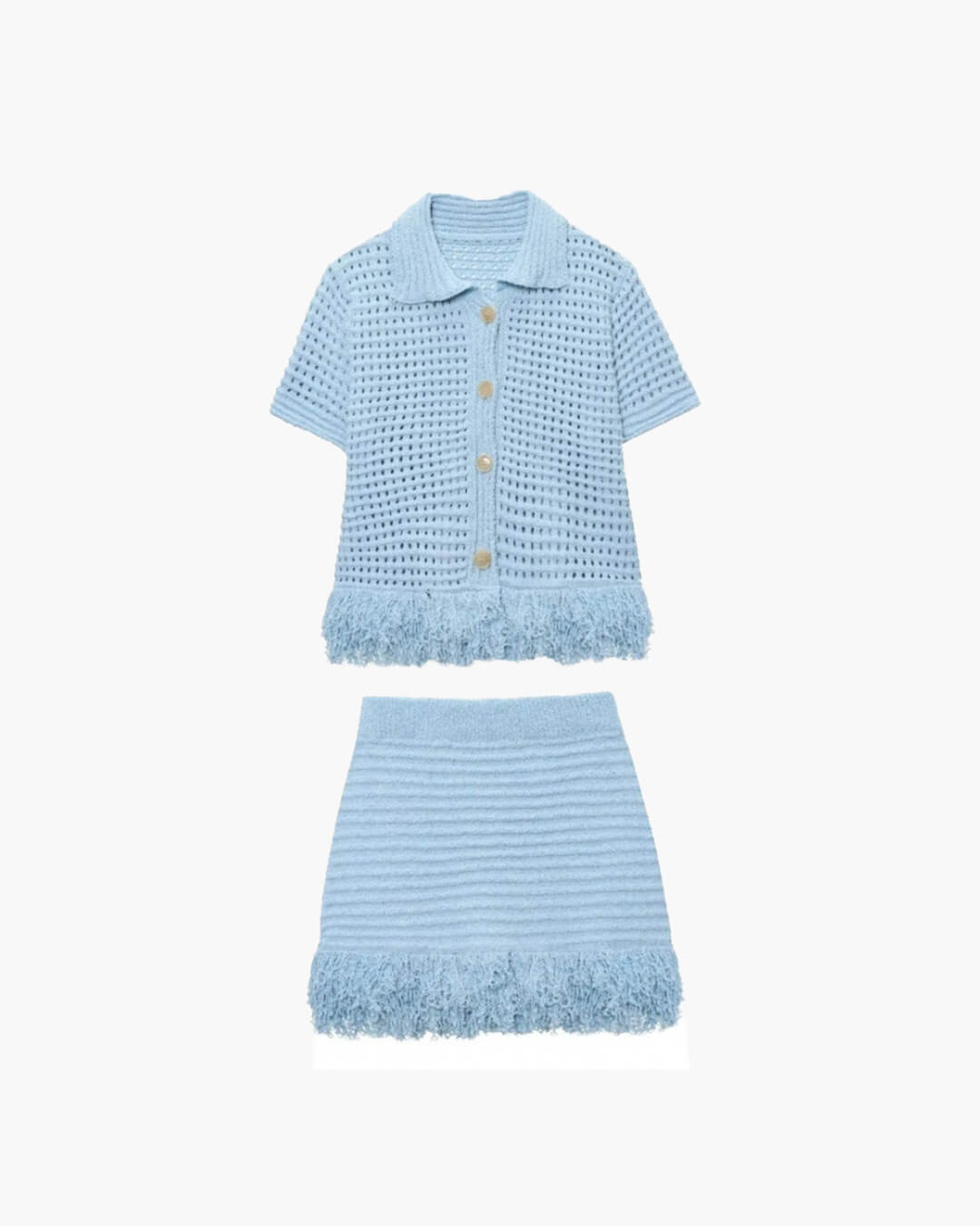 SOERA Beatrice Knitted Tassel Skirt Set in Blue