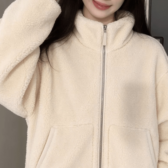 SOERA Tidy Zip Up Teddy Jacket - Coats & Jackets - IL1763304746543187553 Beige M