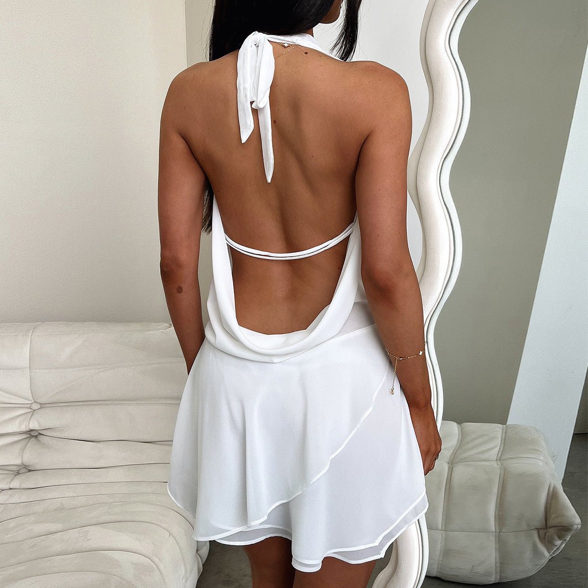 SOERA Hailey Halter Backless Mini Dress - Dresses - xi1773374087098217652 White S
