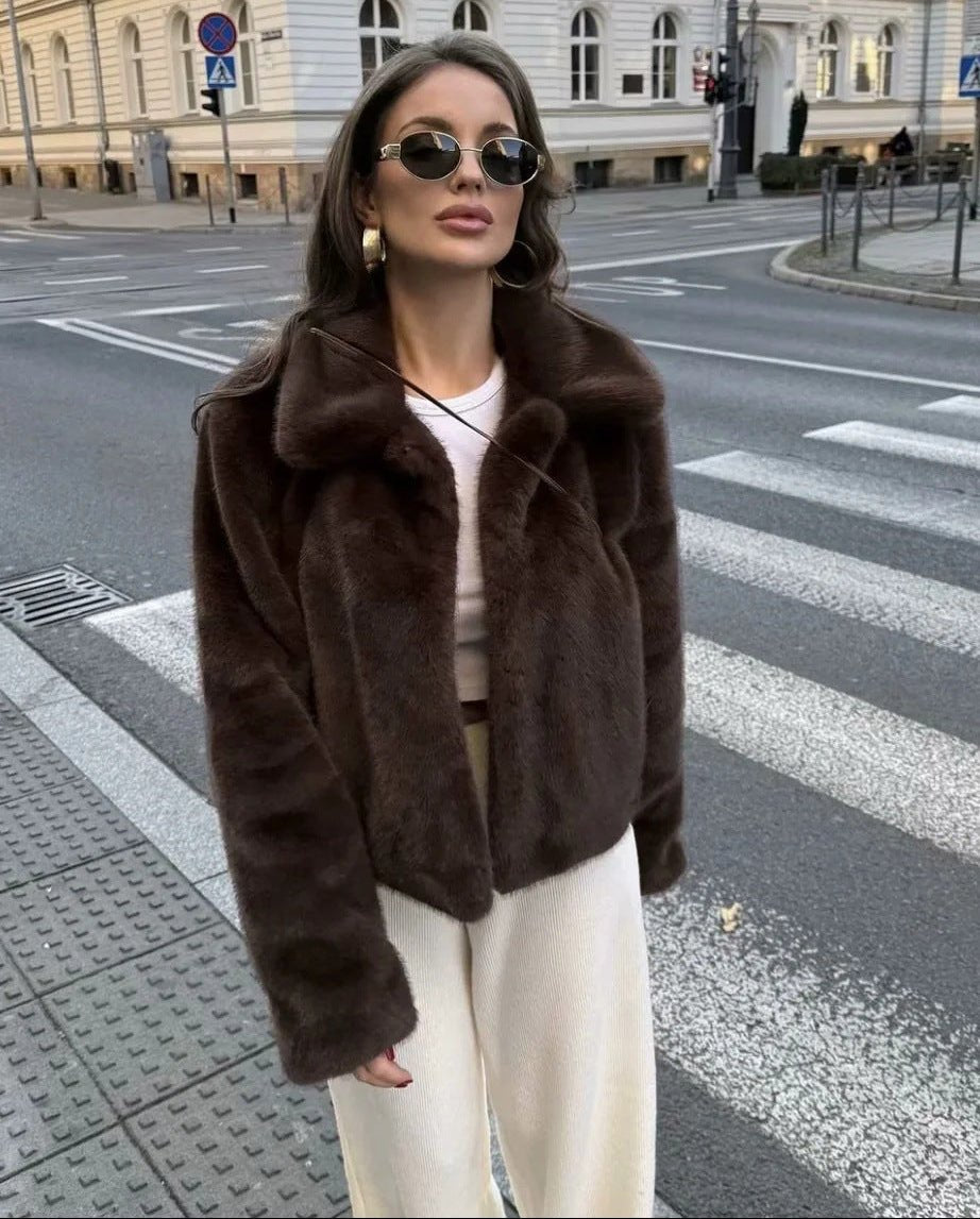 SOERA Abby Short Faux Fur Collared Coat - Jackets - Qk1763087940440141947 Dark Brown S