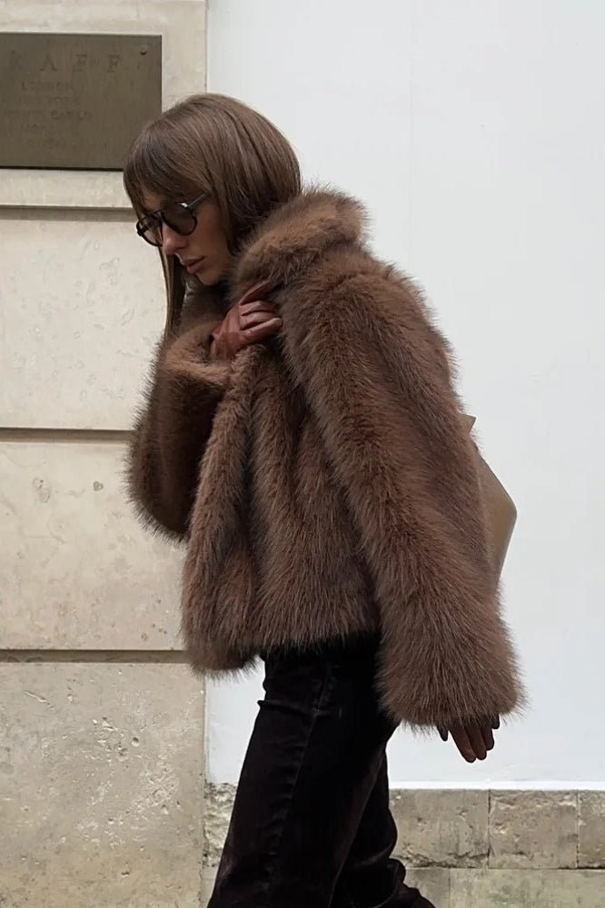SOERA Colette Faux Fur Short Coat - Jackets - mo1765500291109095979 Brown S