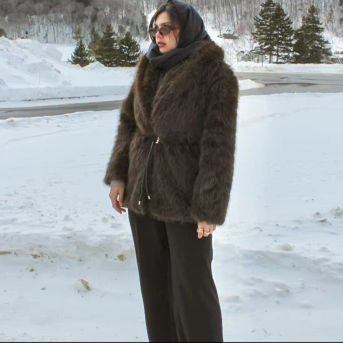 SOERA Faith Faux Fur Coat with Belt - Jackets - 3256807954805802-;hY1763625122209170948 Dark Brown S