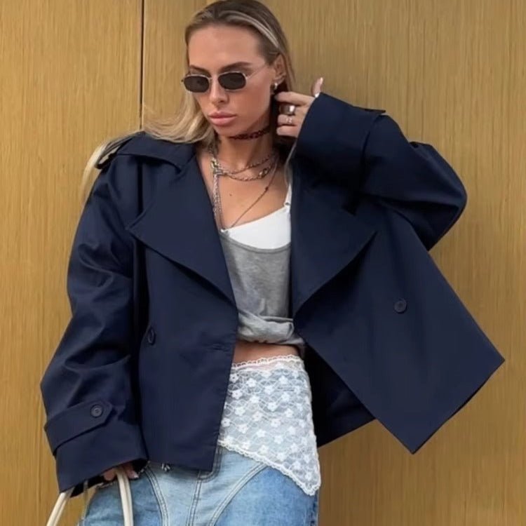SOERA Hailey Crop Trench Coat - Jackets -  Navy M
