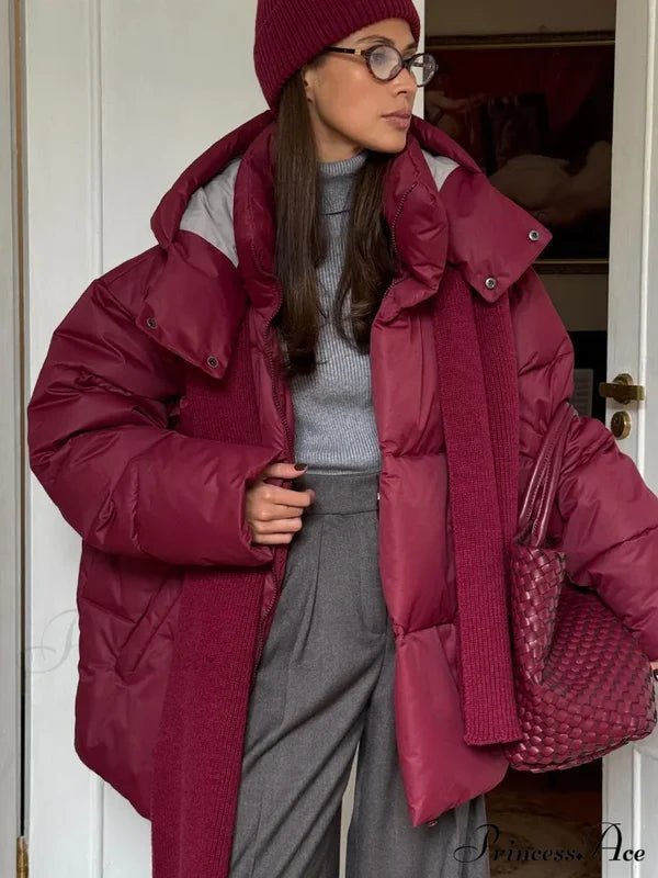 SOERA Leila Detachable Hood Puffer Jacket - Jackets - ai1761123527990468086 Burgundy S