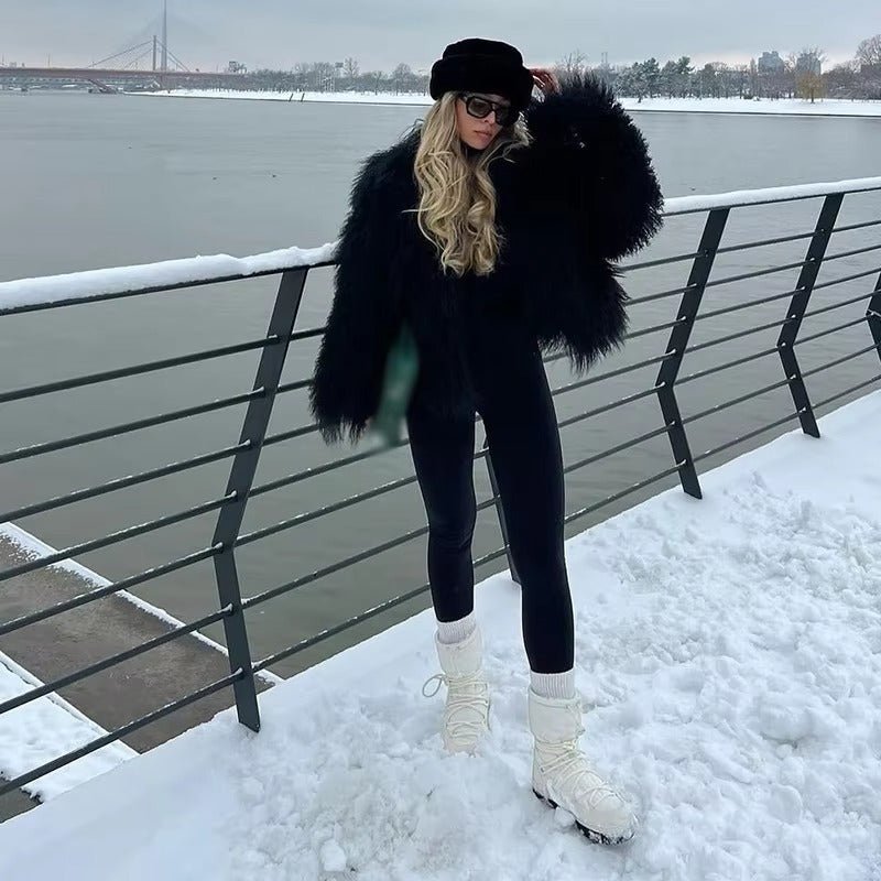 SOERA Liza Fuzzy Faux Fur Coat - Jackets - eg1764442362180997129 Black S