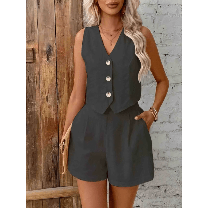 SOERA Lumi Cotton Linen Two Piece Set - Matching Sets -  Gray S