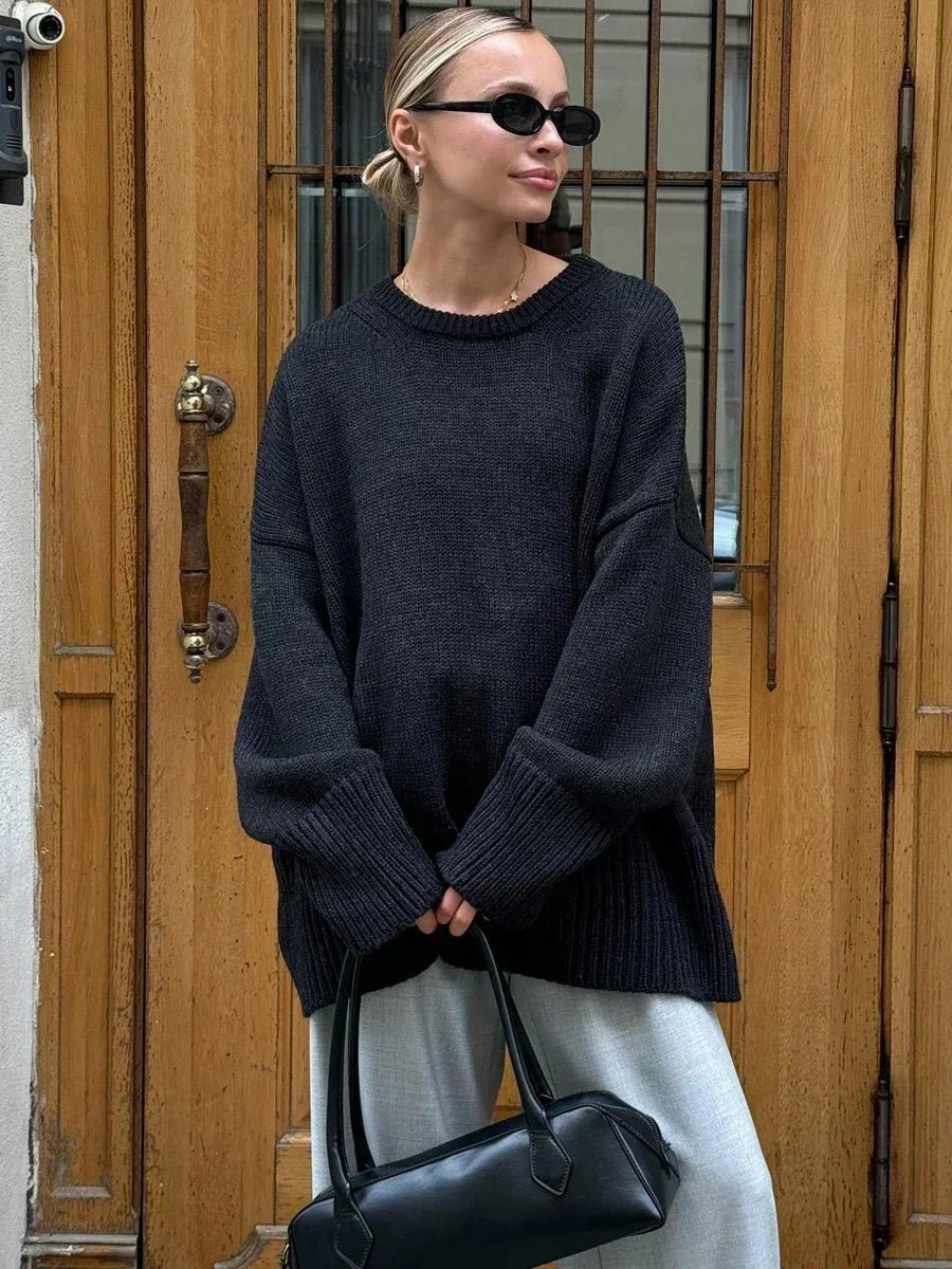 SOERA Georgette Ribbed Knit Sweater - Pullover - UX1768690473142721768 Black S