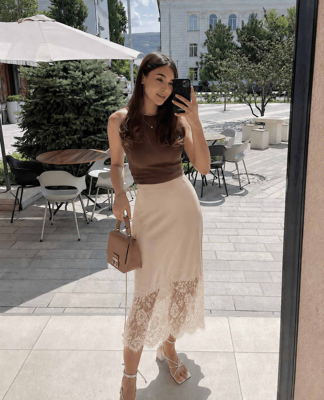SOERA Cheska Lace Hem Satin Long Skirt with Slit - Skirts - 1005010102307758-;NG1775031590769868458 Beige S
