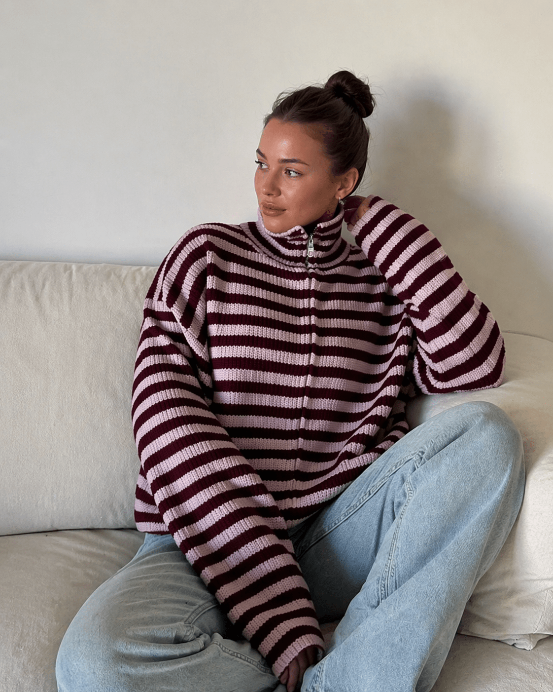 SOERA Hanna Striped High-Neck Knit Sweater - Sweater - SOERA-323331-PIN-S-80355 Pink S