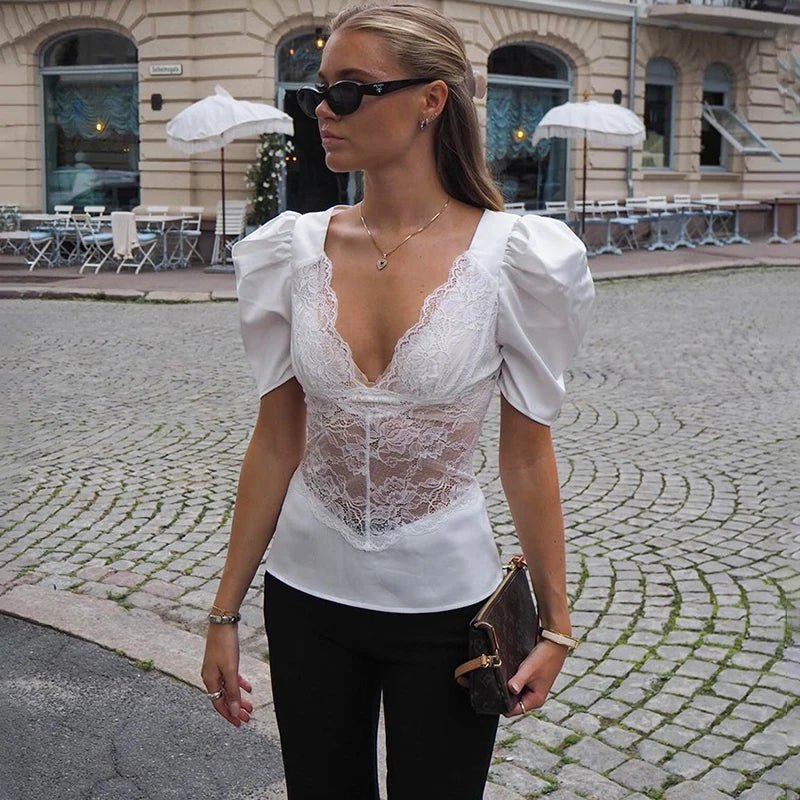 SOERA Lily Lace Plunge Top - Top - SOERA-722819-WHI-S-71523 White S