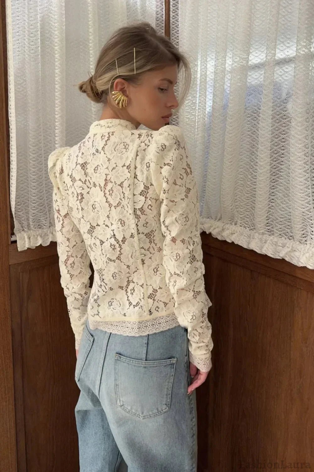SOERA Claire elegant Lace Blouse - Tops - Uk1770344797577892674 Beige M