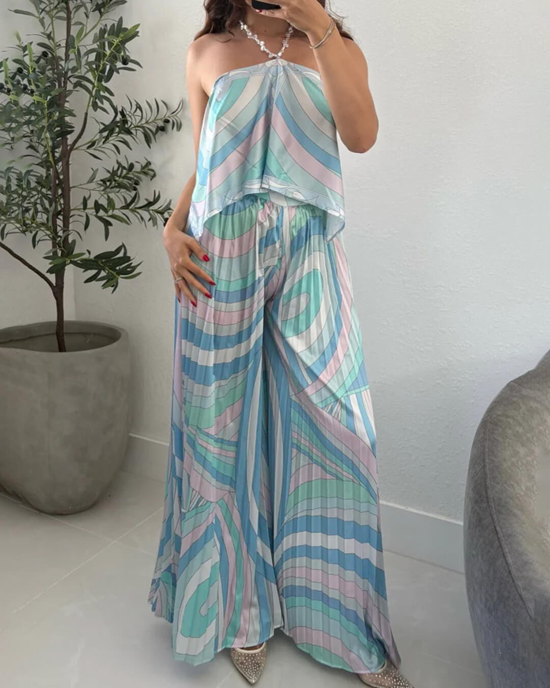 Bianca redőzött capri nadrág koordinált szett